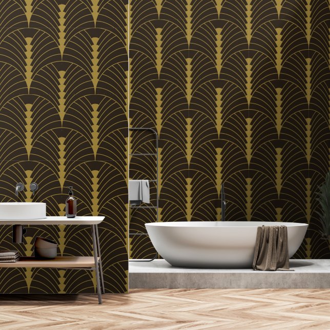 Art Deco Pattern 03 - Deco Gold on Deco Black Wallpaper (Bathroom)
