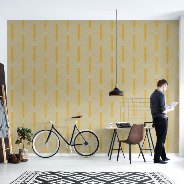 Art Deco Pattern 03 - Deco Gold on Off-White Wallpaper (Living Room)