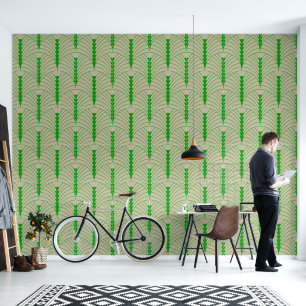 Art Deco Pattern 03 - Forest Green on Off-White Wallpaper