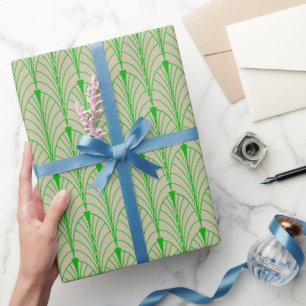 Art Deco Pattern 04 - Dark Lime Green on Off-White Wrapping Paper