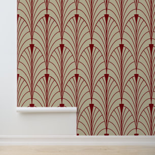 Art Deco Pattern 04 - Midnight Red on Off-White Wallpaper