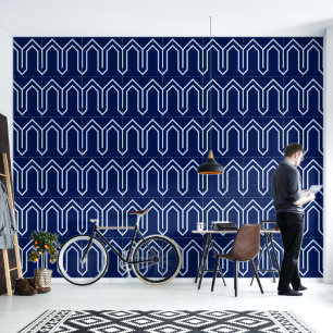 Art Deco Pattern 05 - Lavender Blue on Dark Blue Wallpaper