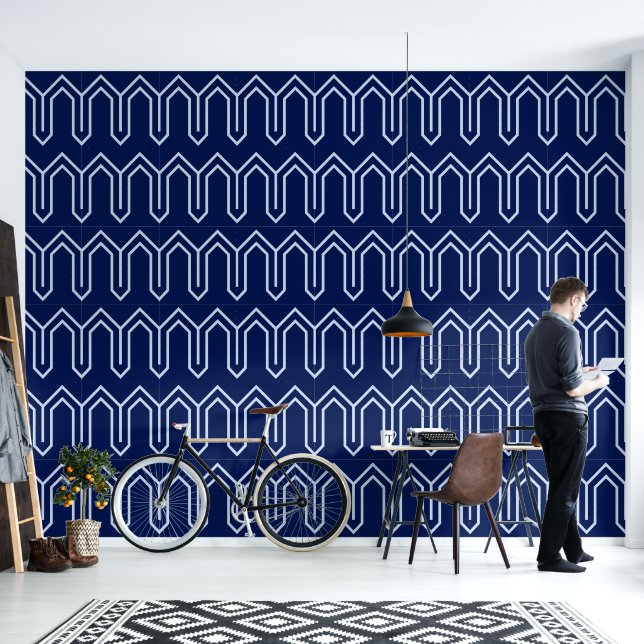 Art Deco Pattern 05 - Lavender Blue on Dark Blue Wallpaper (Living Room)