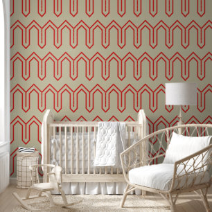 Art Deco Pattern 05 - Persian Red on Off-White Wallpaper