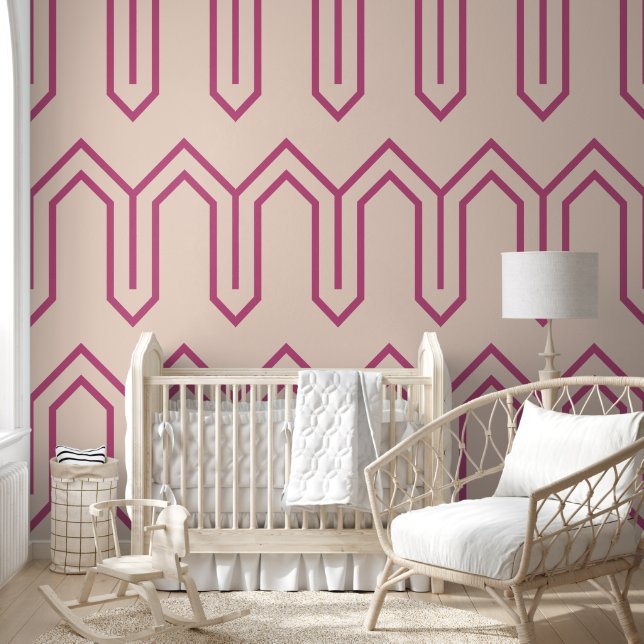 Art Deco Pattern 05 - Raspberry Pink on Light Pink Wallpaper (Kids)