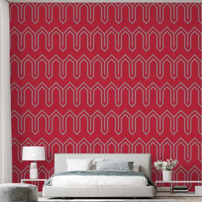 Art Deco Pattern 05 - Spanish Grey on Paradise Pin Wallpaper (Bedroom)
