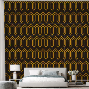 Art Deco Pattern 05 - Vivid Gamboge on Deco Black Wallpaper