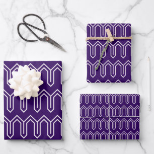 Art Deco Pattern 05 - White on Cadbury Purple Wrapping Paper Sheet