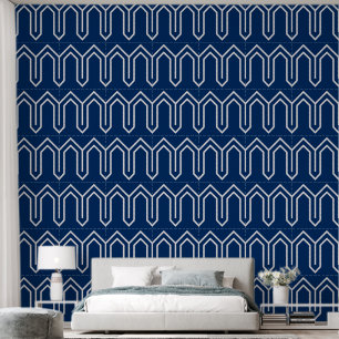 Art Deco Pattern 05 - White on Dark Azure Wallpaper