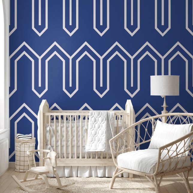 Art Deco Pattern 05 - White on Prussian Blue Wallpaper (Kids)