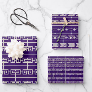 Art Deco Pattern 09 - Off-White on Cadbury Purple Wrapping Paper Sheet
