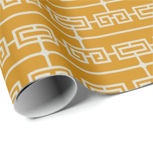 Art Deco Pattern 09 - Off-White on Deco Gold Wrapping Paper