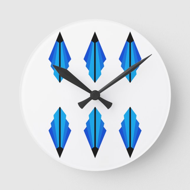 Art Deco pattern 3 in blue Round Clock (Front)