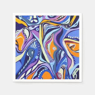 Art Deco pattern - blue and orange Napkin