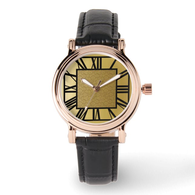 Art Deco Pattern, brushed gold Watch (Front)