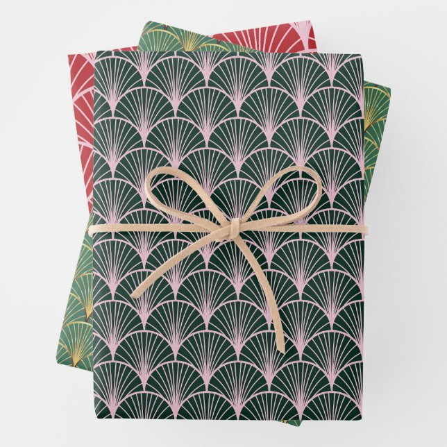 Art Deco Pattern Christmas Wrapping Paper Sheet (In situ)