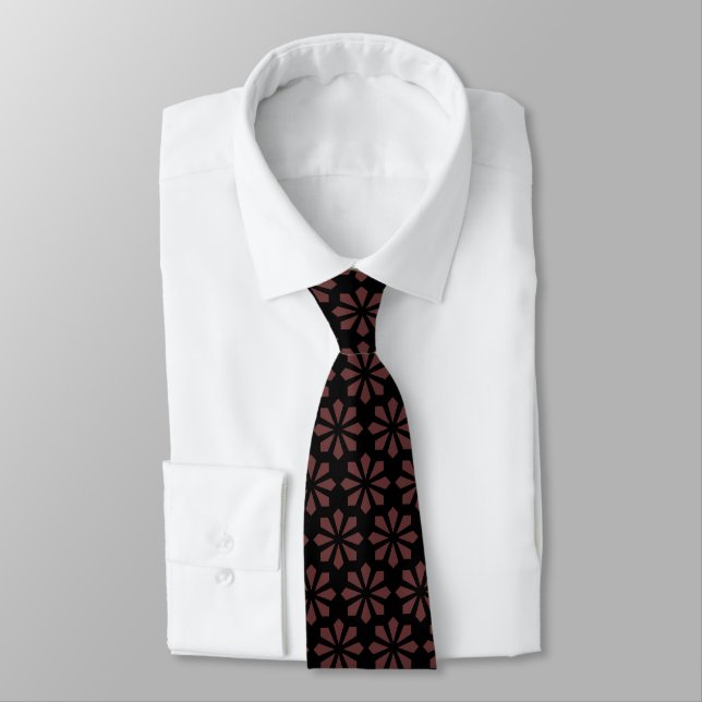 Art Deco Pattern - Dark Brown on Black Tie (Tied)