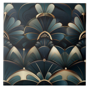 Art Deco Pattern, Gold Details, Feathered Design Tile