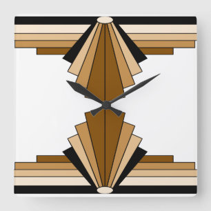 Art Deco Pattern in Brown, Tan and Black Square Wall Clock