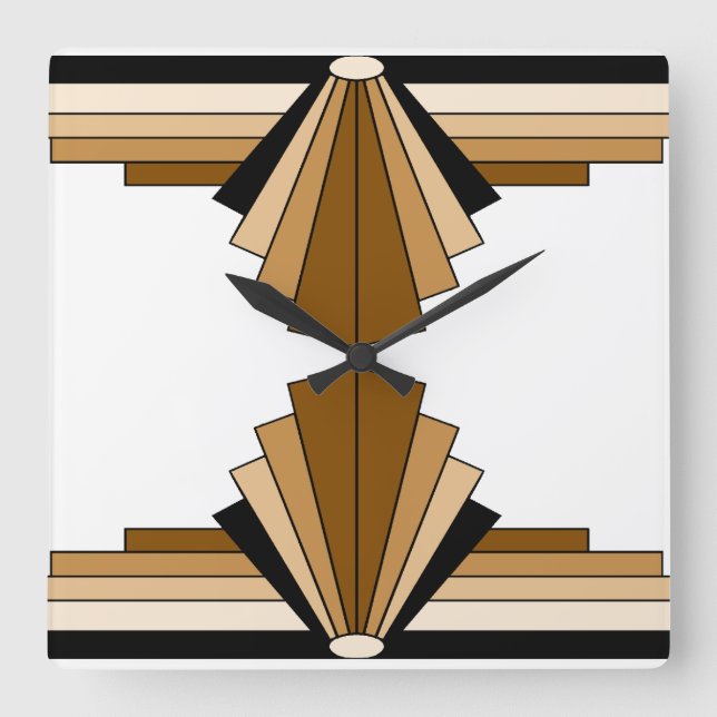 Art Deco Pattern in Brown, Tan and Black Square Wall Clock (Front)
