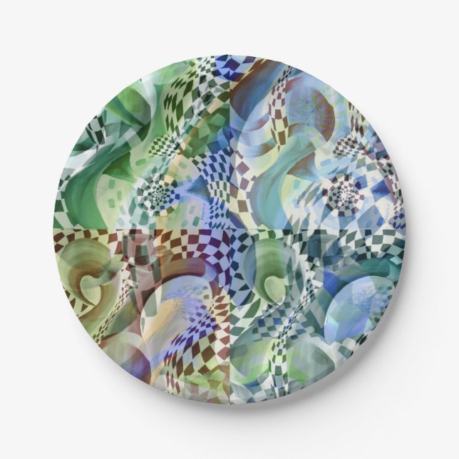 Art Deco pattern -in Depth and Optical Illusion Paper Plate (Front)