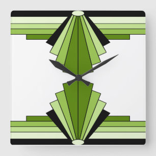 Art Deco Pattern in Greens 2 Square Wall Clock