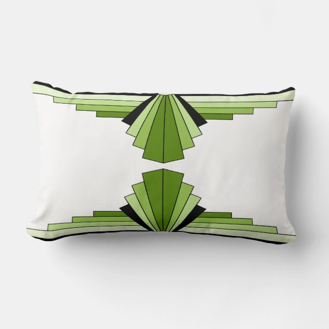Art Deco Pattern in Greens and Black Lumbar Cushio Cushion (Front)