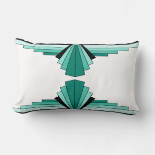 Art Deco Pattern in Greens and Black Lumbar Cushio Cushion