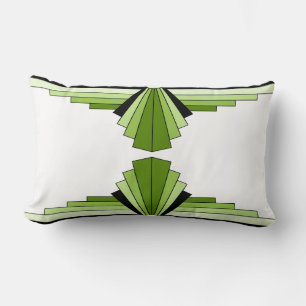 Art Deco Pattern in Greens and Black Lumbar Cushio Lumbar Cushion