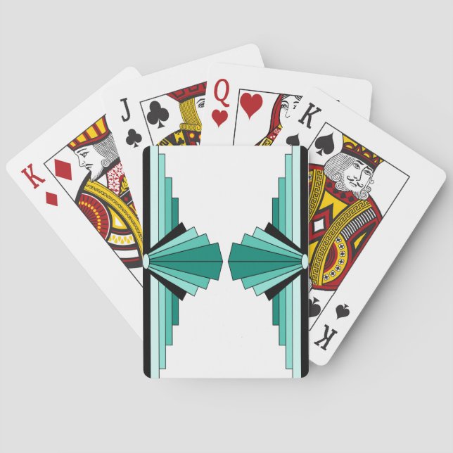 Art Deco Pattern in Greens Playing Cards (Back)