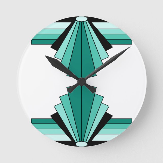Art Deco Pattern in Greens Round Clock (Front)