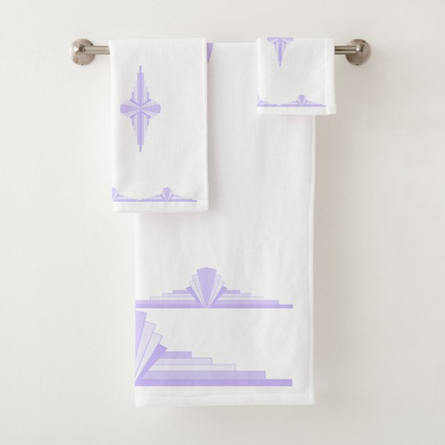Art Deco Pattern in Lilac Bath Towel Set (Insitu)