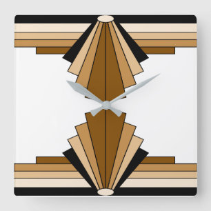 Art Deco Pattern in Orange and Tan Square Wall Clock