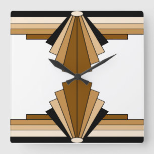 Art Deco Pattern in Orange  and Tan Square Wall Clock