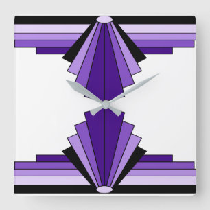 Art Deco Pattern in Purples and Black Square Wall Clock