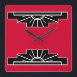 Art Deco Pattern in Red, Black and White Square Wa Wall Clock<br><div class="desc">Based on classic art deco shapes,  this pattern in red will suit decor of that era</div>