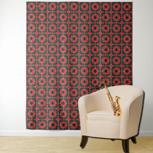 art deco pattern in red & black tapestry