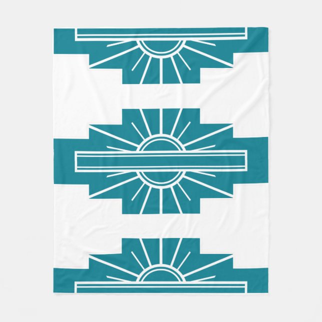 Art Deco Pattern in Teal Fleece Blanket (Front)