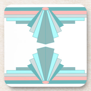 Art Deco Pattern in Teal & Peach Coaster