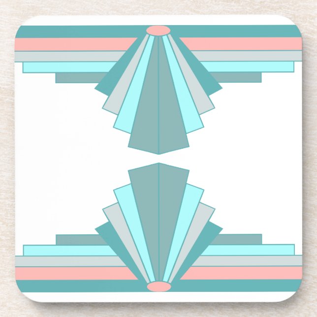 Art Deco Pattern in Teal & Peach Coaster (Front)