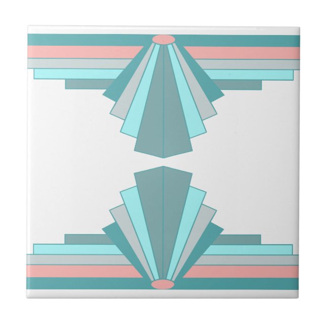Art Deco Pattern in Teal & Peach Tile (Front)