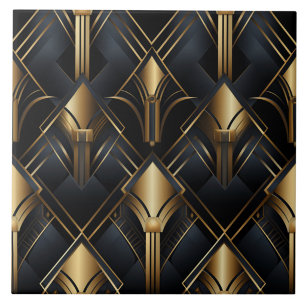 Art Deco Pattern, Metallic effect, black and gold Tile