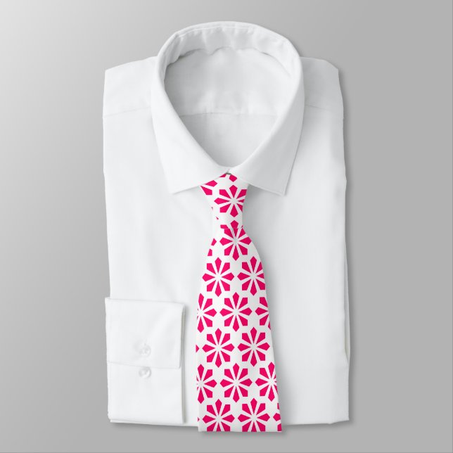 Art Deco Pattern - Neon Red on White Tie (Tied)