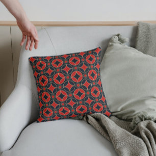 art deco pattern no2 in red & black throw pillow
