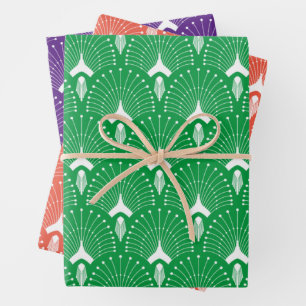 Art Deco Pattern on orange, green and purple Wrapping Paper Sheet