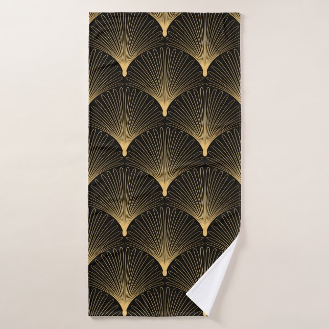 Art Deco Pattern. Seamless black and gold backgrou Bath Towel (Bath Towel)