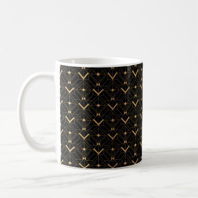 Art Deco Pattern. Seamless black and gold backgrou Coffee Mug (Left)