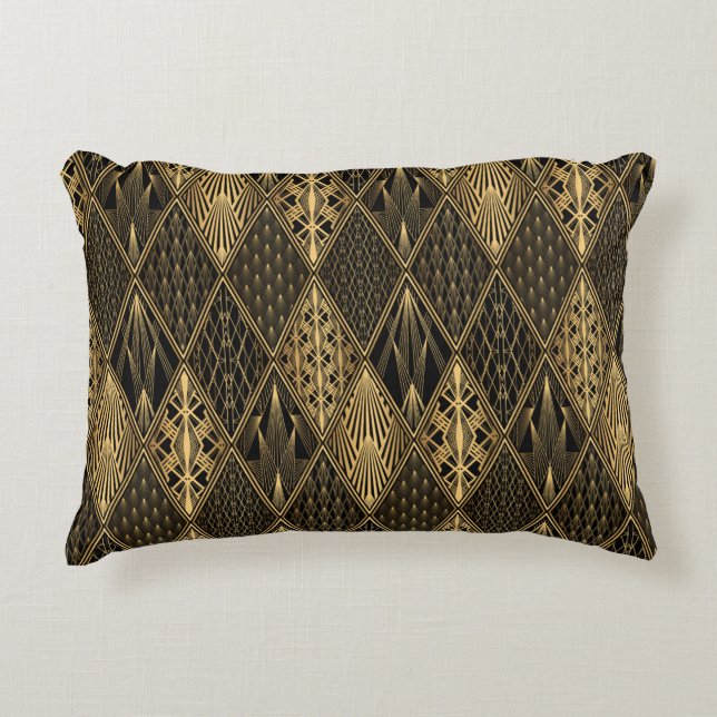 Art Deco Pattern. Seamless black and gold backgrou Decorative Cushion (Front)