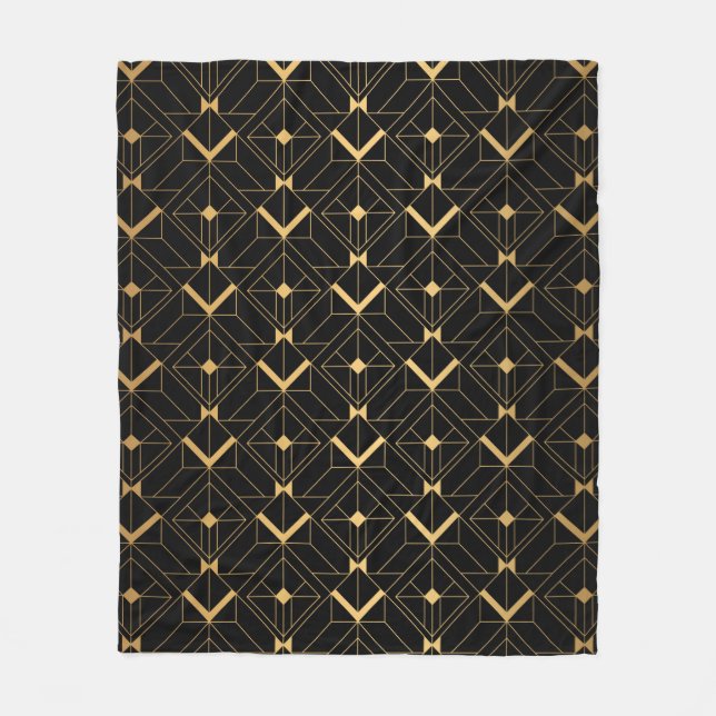 Art Deco Pattern. Seamless black and gold backgrou Fleece Blanket (Front)