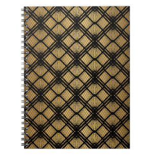 Art Deco Pattern. Seamless black and gold backgrou Notebook
